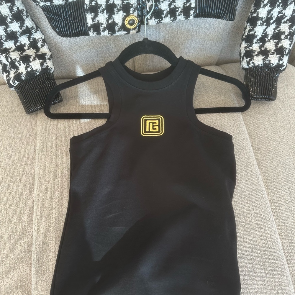 Balmain Black Tank Top with Gold Logo